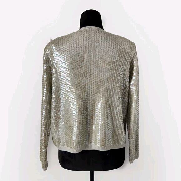 Vintage Anne Klein II Sequin Wool Knit Cardigan & Top Set Small Sage Green - Picture 3 of 12